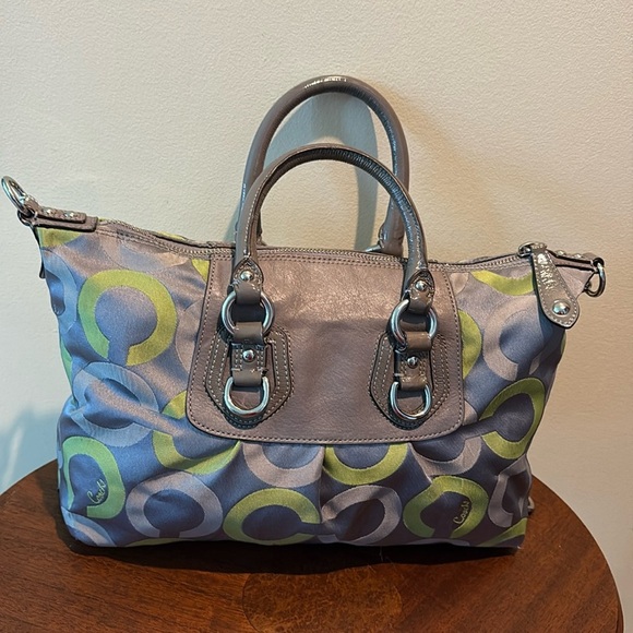 Coach Vintage Ashley convertible shoulder bag satchel Gray/Green lime canvas - Picture 10 of 16